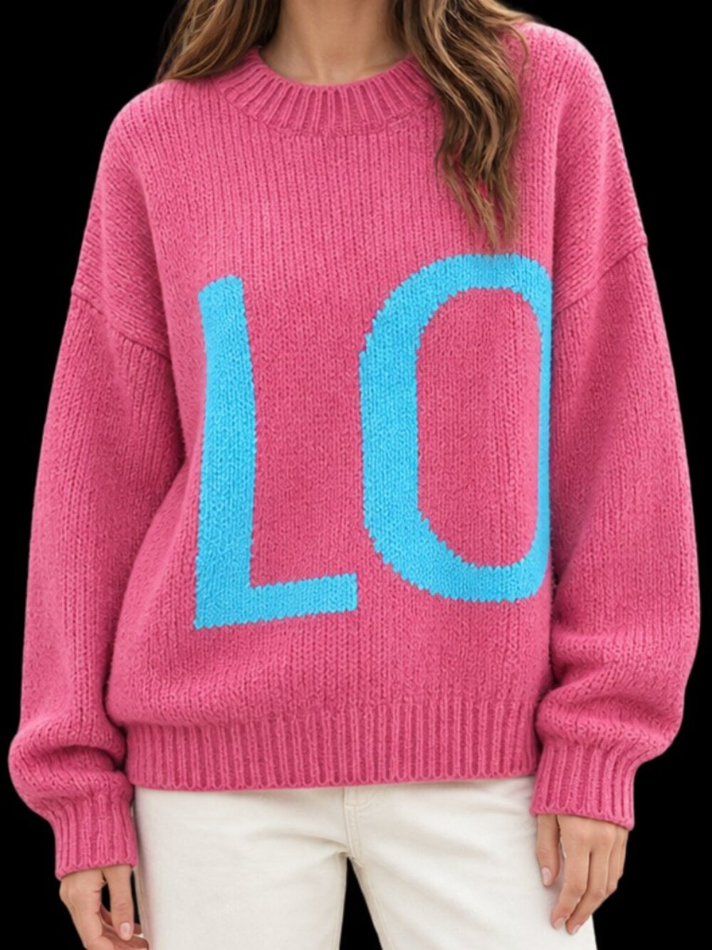 LOVE Bright Pink Retro Oversized Sweater ONE SIZE